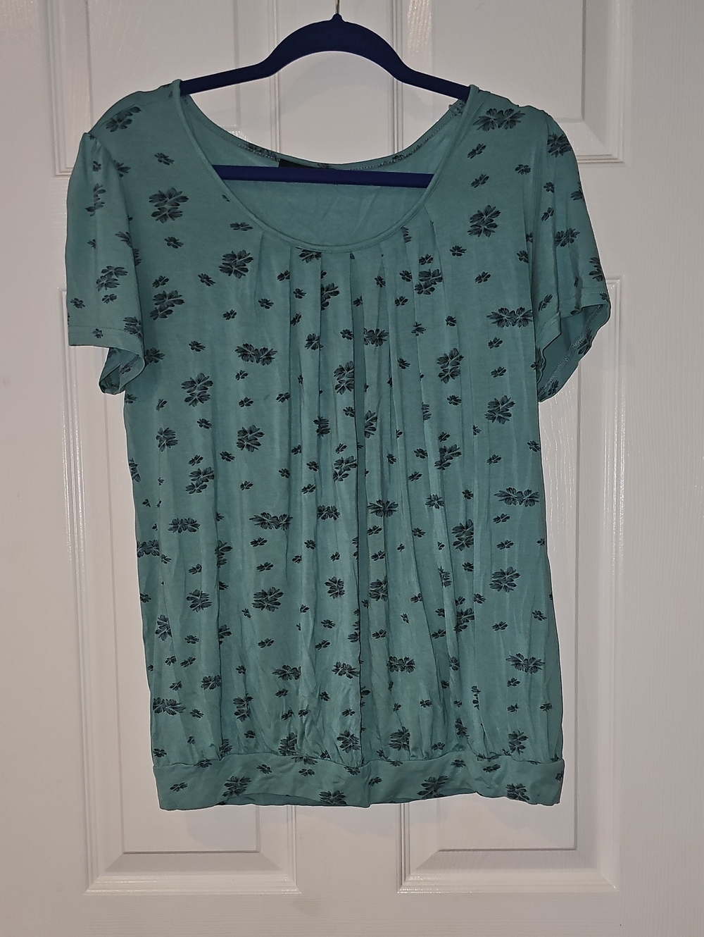 Women’s Teal Floral Short-Sleeve Blouse
